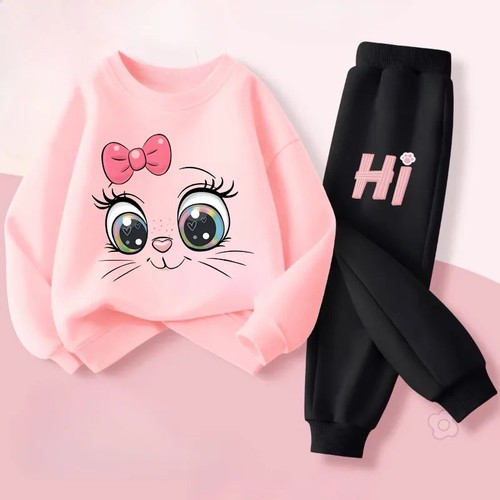 Girls cat hoodie tracksuit - girls,