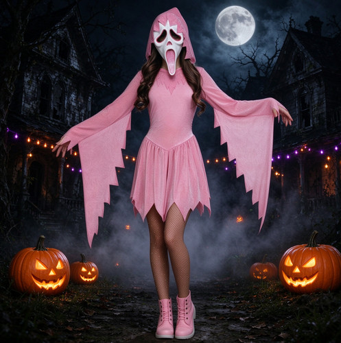 Girls ghost face pastel - ghost, pink